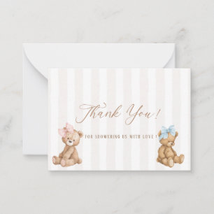 Elegant Watercolor Bear Gender Reveal Baby shower Note Card