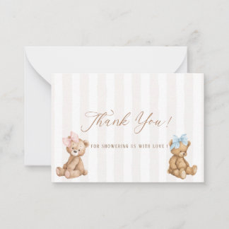 Elegant Watercolor Bear Gender Reveal  Baby shower Note Card