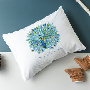 Elegant Watercolor Beautiful Peacock Throw Pillow