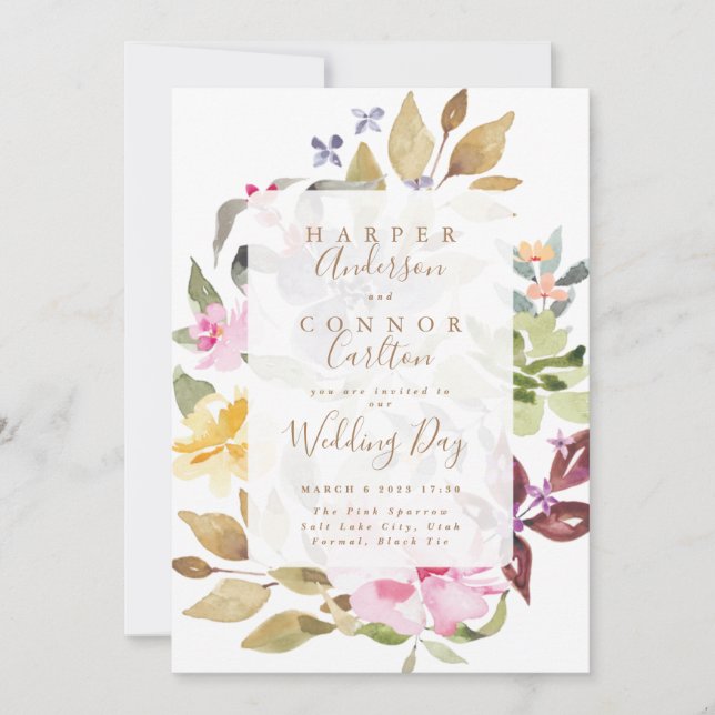 Elegant Watercolor Beautiful Wedding Invitation (Front)