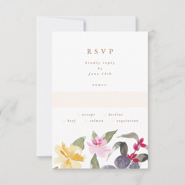 Elegant Watercolor Beautiful Wedding RSVP Card (Front)