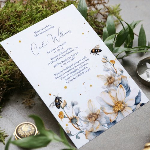 Elegant Watercolor Bee Floral Couples Baby Shower Invitation