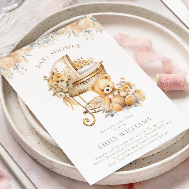 Elegant Watercolor Beige & Gold Baby Shower Invitation (Creator Uploaded)