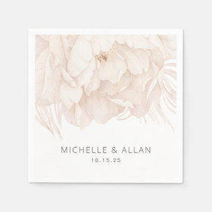 Elegant watercolor beige peony-garden wedding napkins