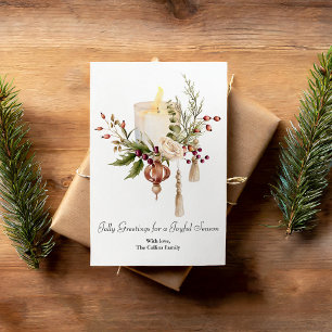 Elegant Watercolor Berries Candles Christmas Holiday Card