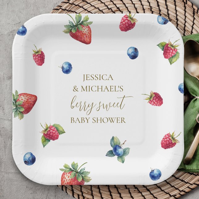 Elegant Watercolor Berry Sweet Baby Shower Paper Plates (Creator Uploaded)