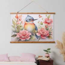 Elegant Watercolor Bird Floral Art Realistic