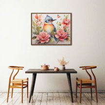 Elegant Watercolor Bird Floral Art Realistic