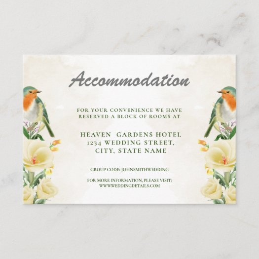 Elegant Watercolor Bird Floral Wedding Accommodate Enclosure Card