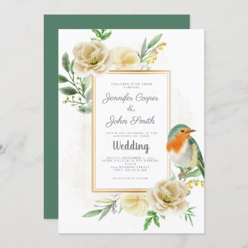 Elegant Watercolor Bird Floral Wedding  Invitation