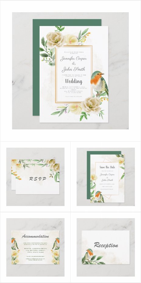 Elegant Watercolor Bird Floral Wedding Suite