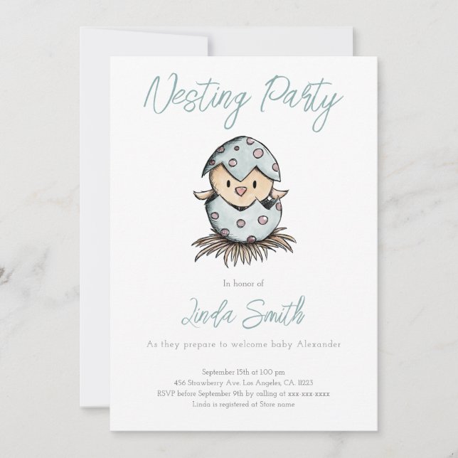 Elegant Watercolor Bird Nesting Party Invitation (Front)