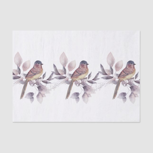 Elegant Watercolor Bird Pattern Gift Decoupage Tissue Paper (Front)
