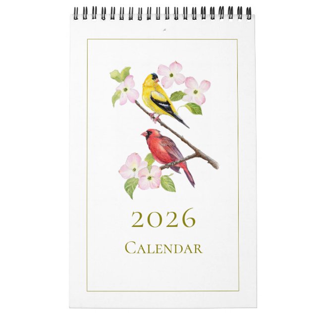 Elegant Watercolor Birds 2026 Calendar (Cover)