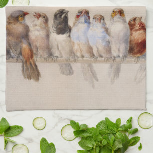 Elegant Watercolor Birds Monogrammed Custom Name Kitchen Towel