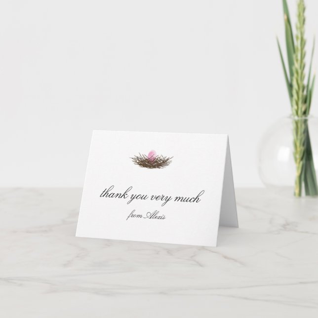 Elegant Watercolor Bird's Nest Thank You Card (Front)