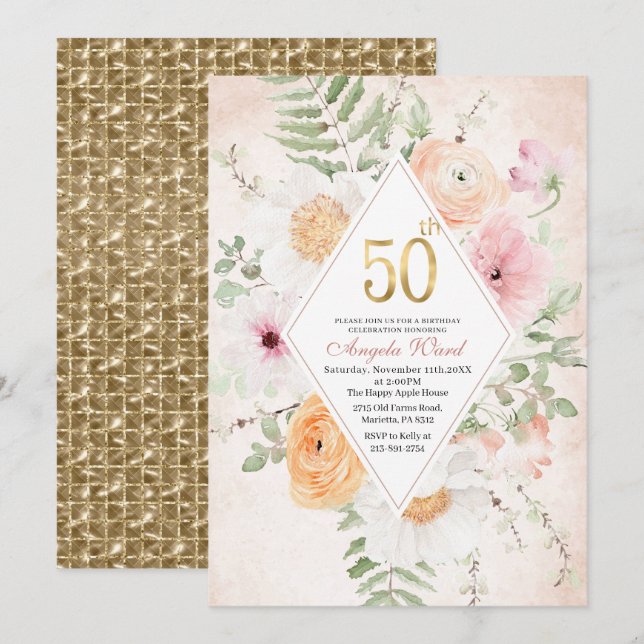 Elegant watercolor birthday celebration Invitation (Front/Back)