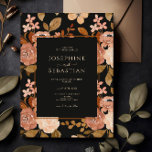 Elegant Watercolor Black Boho Floral Wedding Invitation<br><div class="desc">An elegant modern Minimalist Terracotta black Burnt Orange Boho floral Wedding Invitation . Which features watercolor burnet orange botanical floral flowers wildflowers pattern. With formal and professional script typography earthy tones and bohemian colors .On a truly engaging boho chic black background. And this wedding invitation card is Affordable and inexpensive....</div>