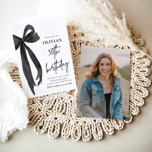 Elegant Watercolor Black Bow 30th Birthday Party