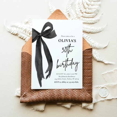 Elegant Watercolor Black Bow 30th Birthday Party