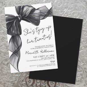 Elegant Watercolor Black Bow Birthday Invitation