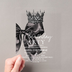 Elegant Watercolor Black Bow Birthday Party Acrylic Invitations