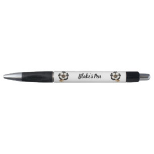 Elegant Watercolor Black Floral Name Pen