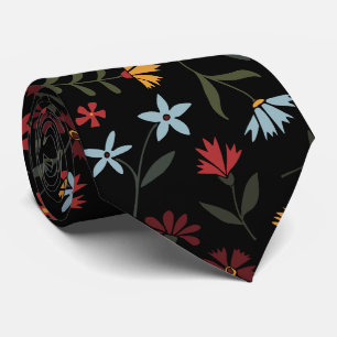 Elegant Watercolor Black Floral Pattern Neck Tie