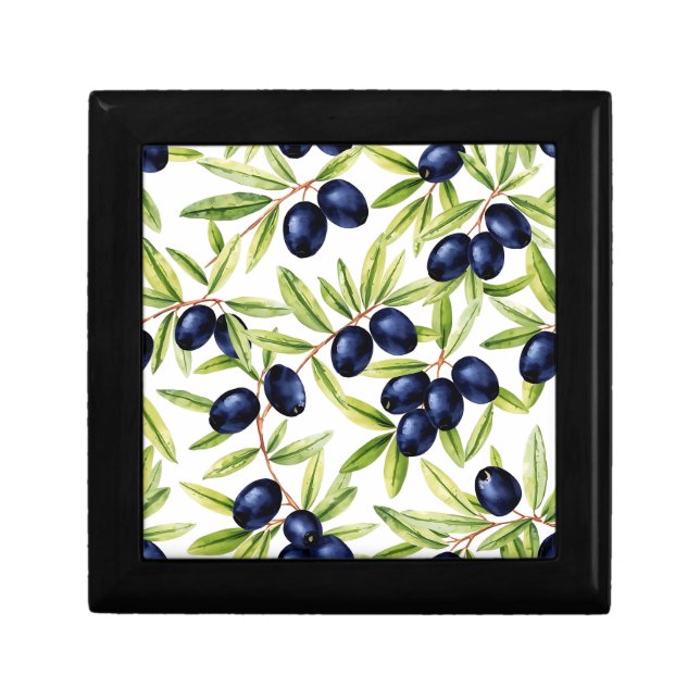 Elegant Watercolor Black Olives Seamless Pattern  Gift Box (Front)