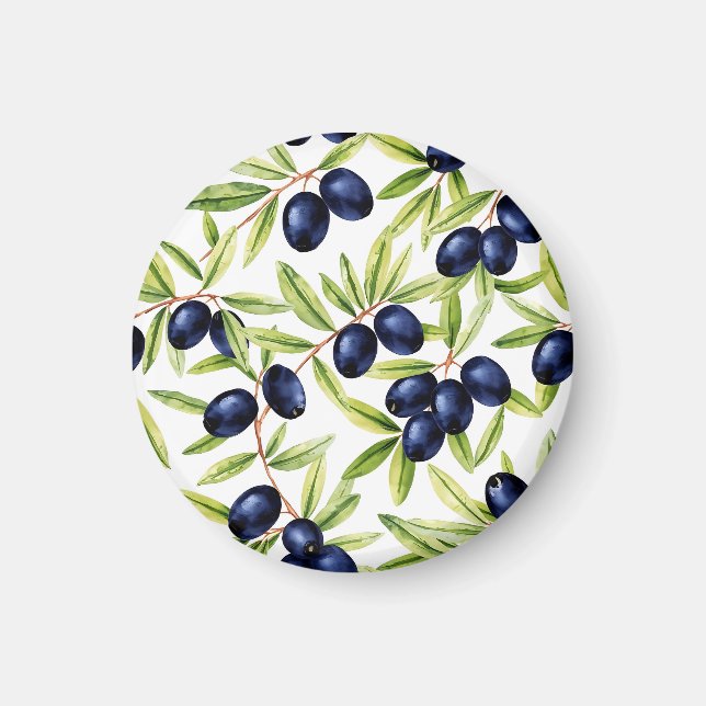 Elegant Watercolor Black Olives Seamless Pattern  Magnet (Front)