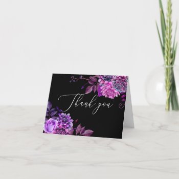Elegant Watercolor Black Purple Floral Birthday  Thank You Card by RemioniArt at Zazzle