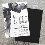 Elegant Watercolor Black White Bow Birthday Party Invitation<br><div class="desc">She’s Tying Up Her Twenties 30th Birthday Invitation. This chic design showcases a striking watercolor bow with a ribbon frame accenting the top and left side, giving the card a stylish and playful feel. The phrase “She’s Tying Up Her Twenties” is displayed in the lower right corner in graceful script,...</div>