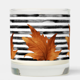 Elegant Watercolor Black White Stripes Fall Leaves Scented Candle