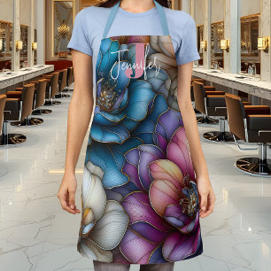 Elegant Watercolor Blooms Soft Pink Monogram Name Apron