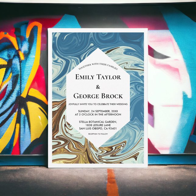 Elegant Watercolor Blue Abstract Artistic Wedding Invitation (Creator Uploaded)