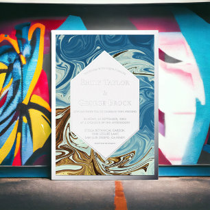 Elegant Watercolor Blue Abstract Wedding Silver Foil Invitation