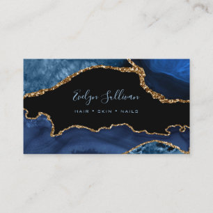 elegant watercolor blue agate on black business card