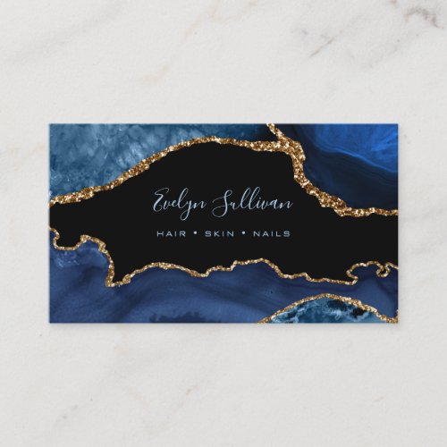 elegant watercolor blue agate on black  business card