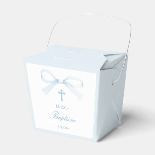 Elegant Watercolor Blue Bow Baptism Take Out Favor Boxes