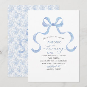 Elegant Watercolor Blue Bow Boy Baby Shower Invitation