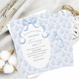 Elegant  Watercolor Blue Bow Boy Baby Shower Invitation
