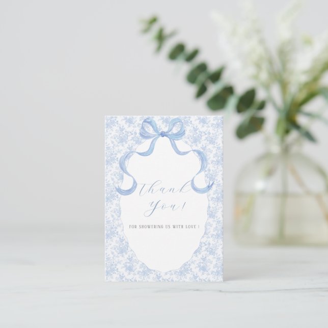 Elegant Watercolor Blue Bow ribbon  Baby shower Note Card (Standing Front)