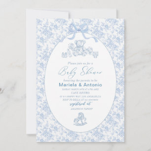 Elegant Watercolor Blue Bow Toys Boy Baby Shower Invitation