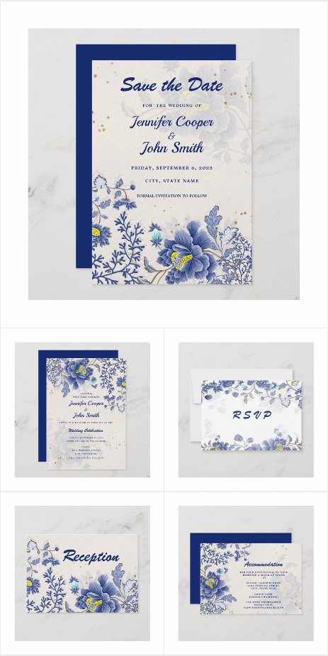 Elegant Watercolor Blue Floral Botanical Wedding 