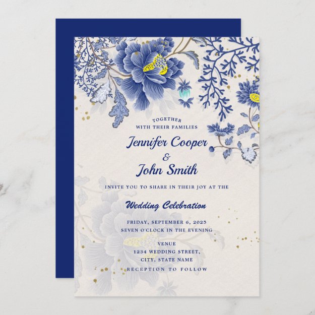 Elegant Watercolor Blue Floral Botanical Wedding