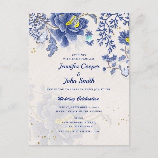 Elegant Watercolor Blue Floral Botanical Wedding 