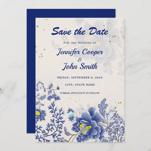 Elegant Watercolor Blue Floral Botanical Wedding