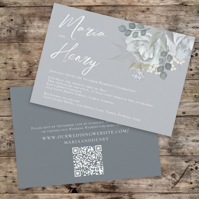 Elegant Watercolor Blue Floral Dusty Greenery  Invitation (Creator Uploaded)