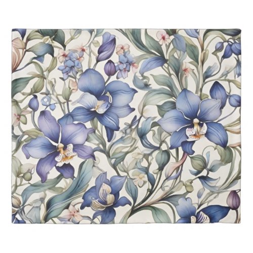 Elegant Watercolor Blue Floral  Duvet Cover