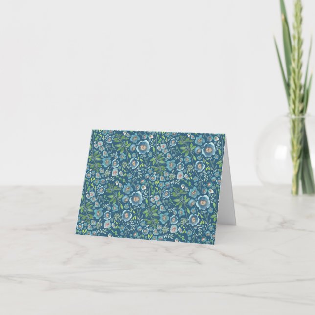 Elegant Watercolor Blue Floral Pattern Card (Front)